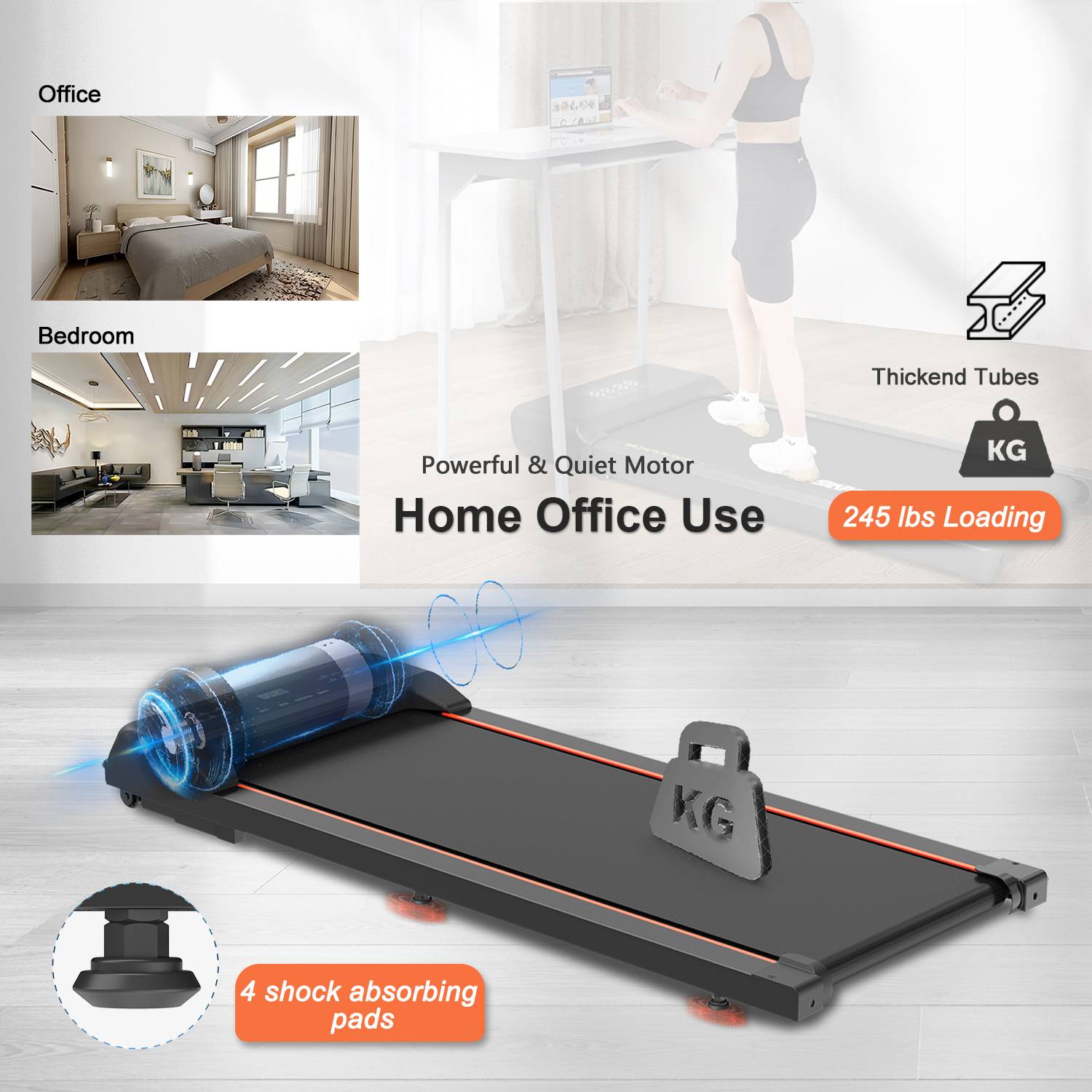 Walking Pad Under Desk Treadmill | 2.5HP | LED Display & Remote | 0.6–5 MPH | 245lb Capacity