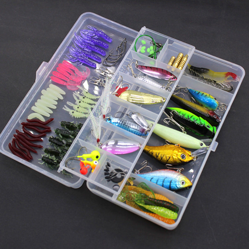 100-Piece Sequined Soft Fishing Lure Set | High Carbon Steel Hooks | Tackle Box Included