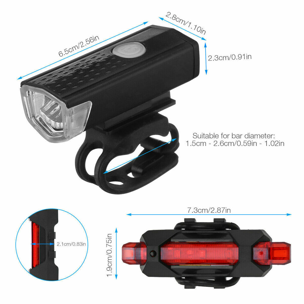 USB Rechargeable Bike Light Set | Front & Rear LED | IP65 Waterproof | 360° Visibility