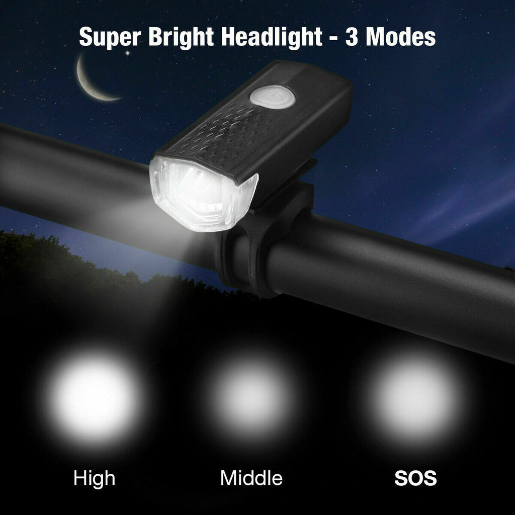 USB Rechargeable Bike Light Set | Front & Rear LED | IP65 Waterproof | 360° Visibility