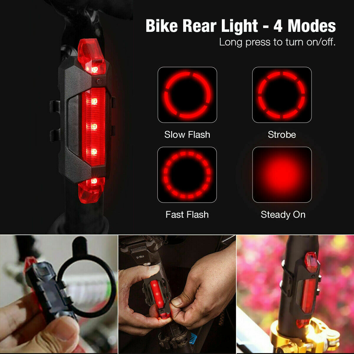 USB Rechargeable Bike Light Set | Front & Rear LED | IP65 Waterproof | 360° Visibility