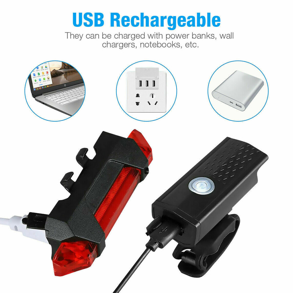 USB Rechargeable Bike Light Set | Front & Rear LED | IP65 Waterproof | 360° Visibility