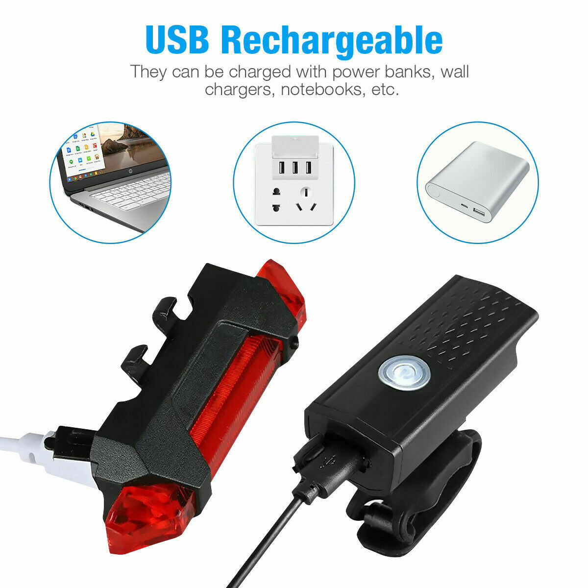 USB Rechargeable Bike Light Set | Front & Rear LED | IP65 Waterproof | 360° Visibility
