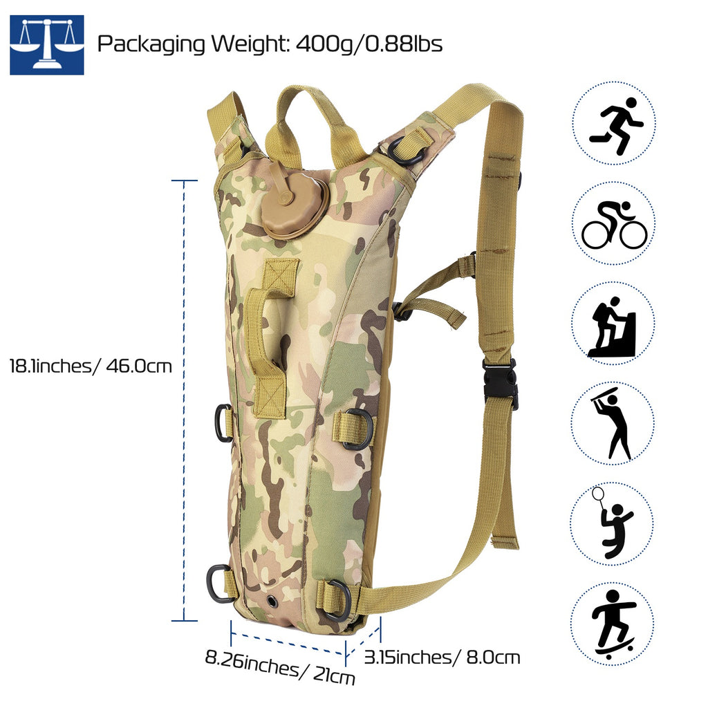 3L Tactical Hydration Backpack | Water Bladder Included | 600D Nylon | Hiking & Cycling