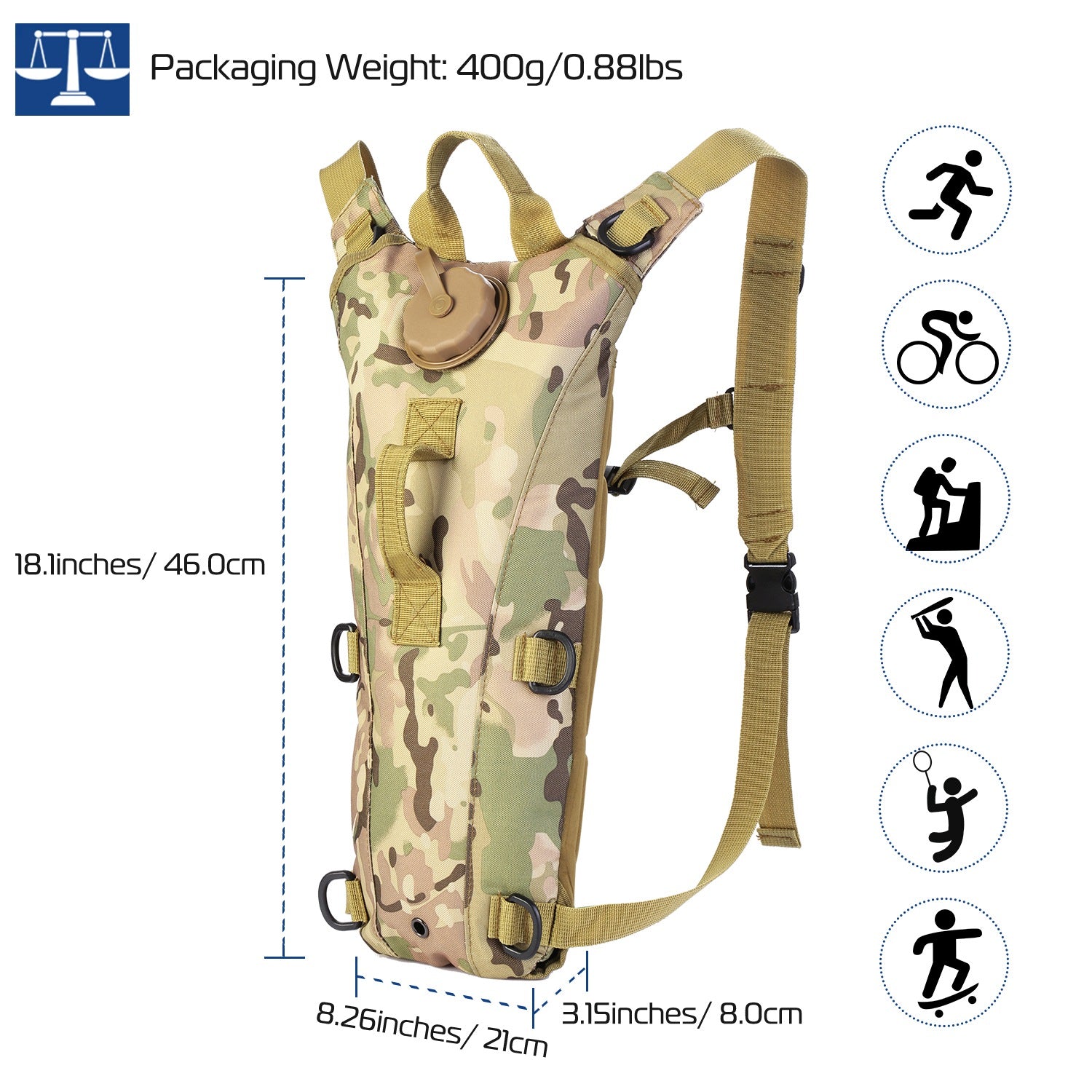 3L Tactical Hydration Backpack | Water Bladder Included | 600D Nylon | Hiking & Cycling