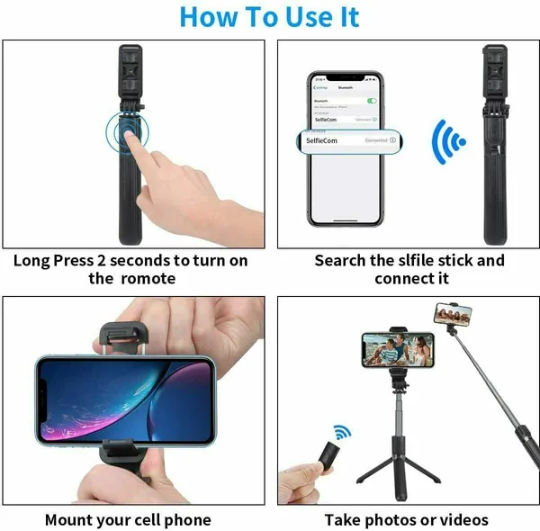 3-in-1 Selfie Stick Tripod with Bluetooth Remote – Extendable & Foldable