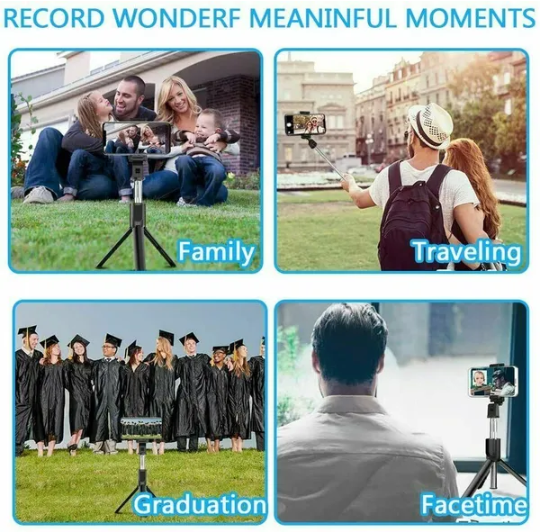 3-in-1 Selfie Stick Tripod with Bluetooth Remote – Extendable & Foldable