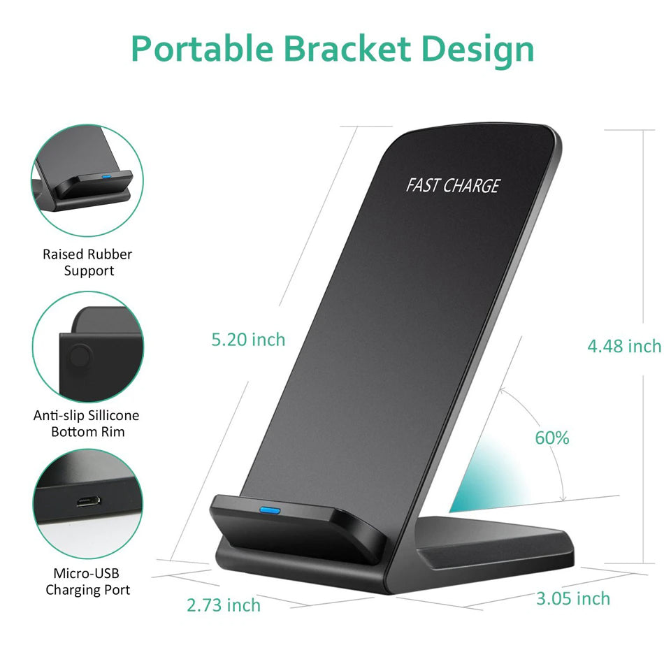 Qi Wireless Fast Charging Pad & Stand – Universal Dock for Samsung & Android