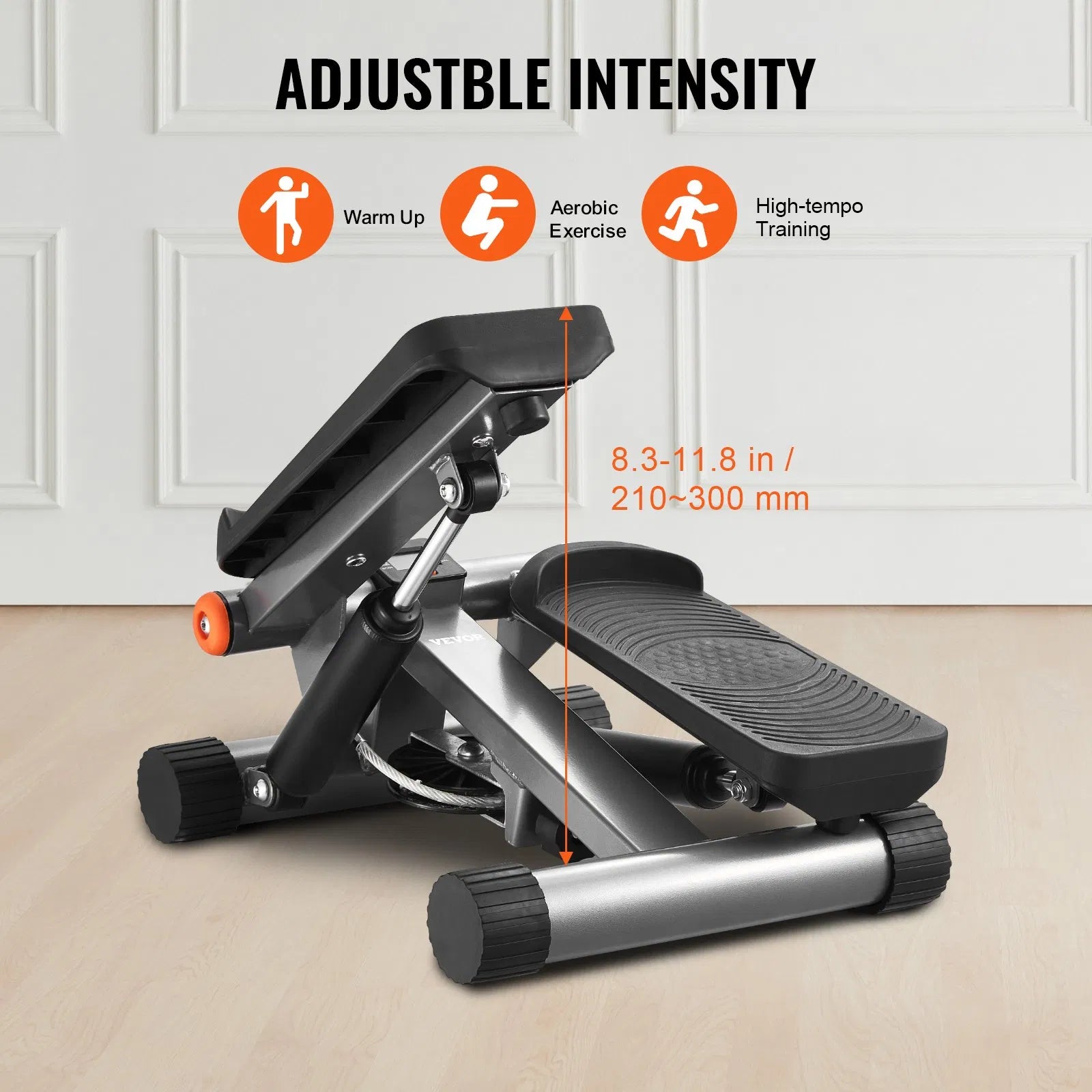 Hydraulic Mini Stair Stepper with Resistance Bands | LCD Display | 330lb Capacity | Home Gym