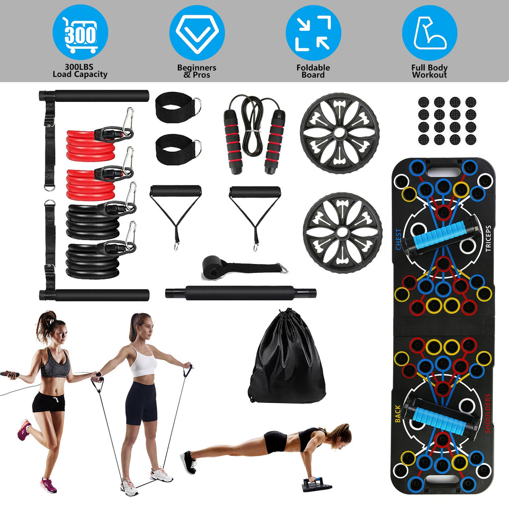 15-in-1 Push Up Board Home Gym Set | Pilates Bar, Resistance Bands, Ab Wheel & More