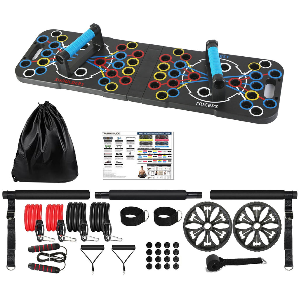 15-in-1 Push Up Board Home Gym Set | Pilates Bar, Resistance Bands, Ab Wheel & More