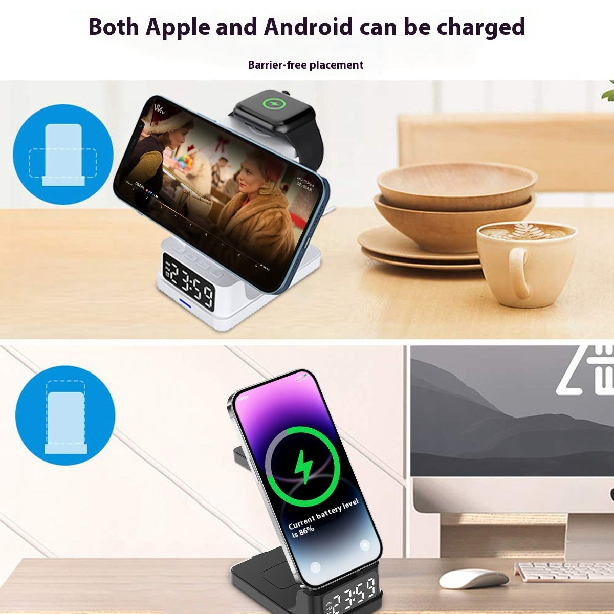 3-in-1 Magnetic Wireless Charger with Clock – 15W Fast Charging