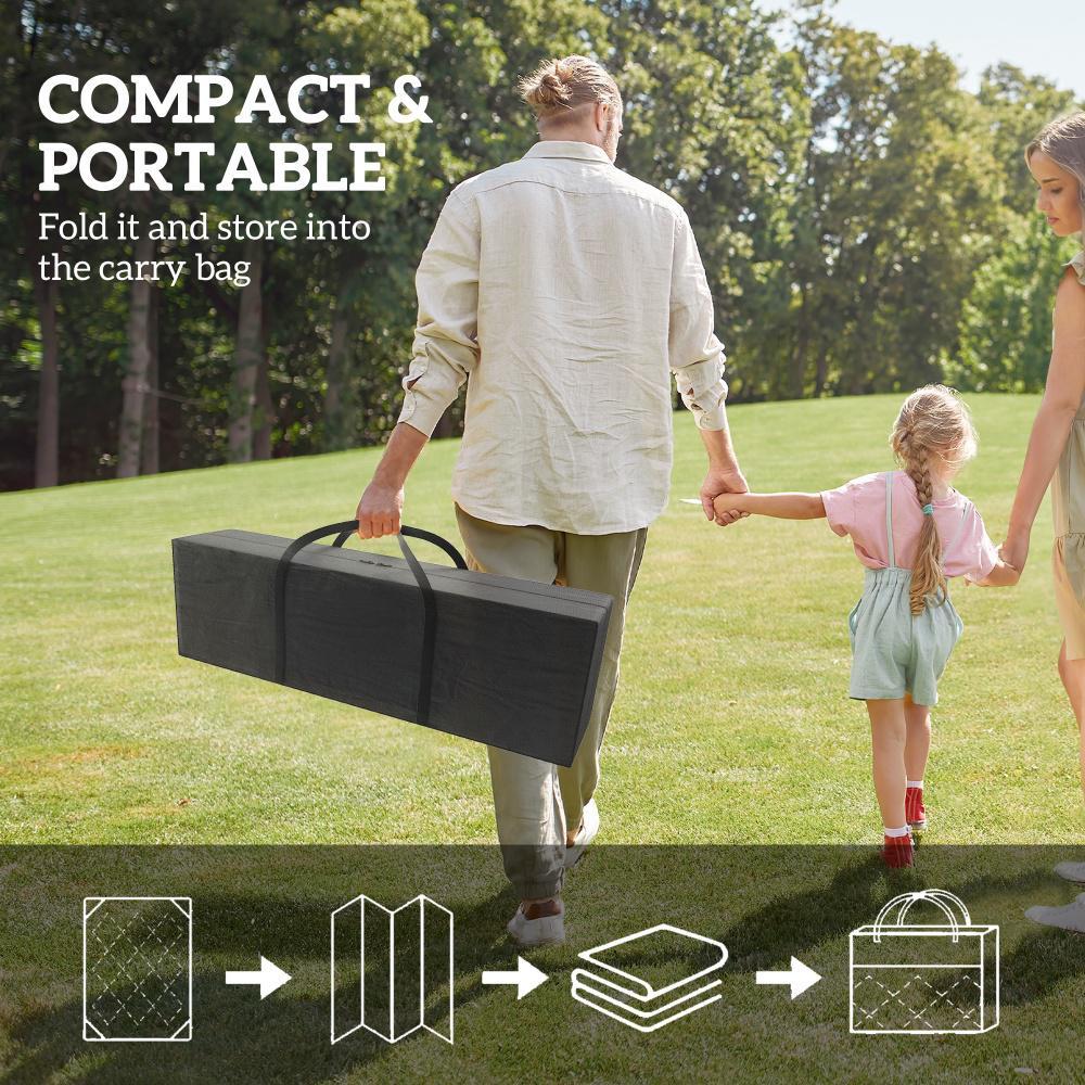 Reversible Outdoor Rug 9’ x 18’ | Waterproof Polypropylene | Black & Gray | Carry Bag Included