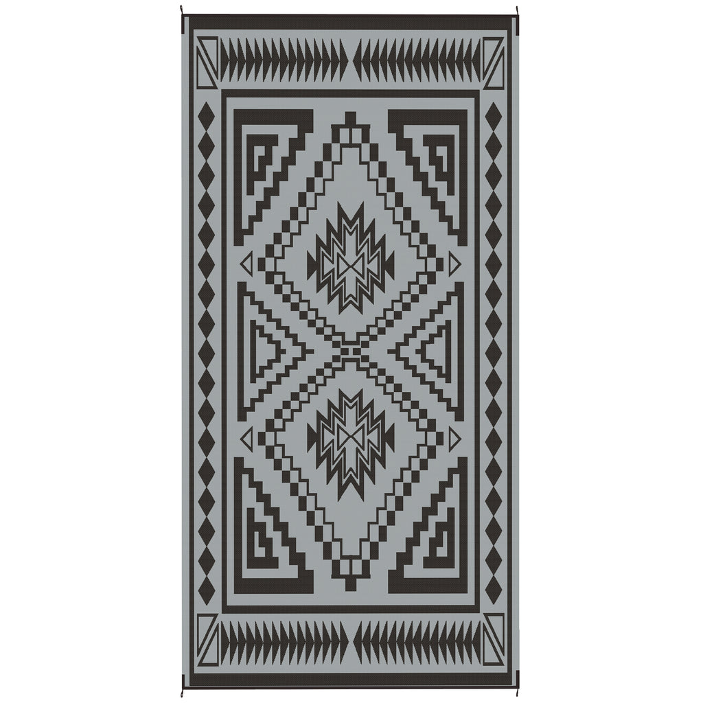 Reversible Outdoor Rug 9’ x 18’ | Waterproof Polypropylene | Black & Gray | Carry Bag Included