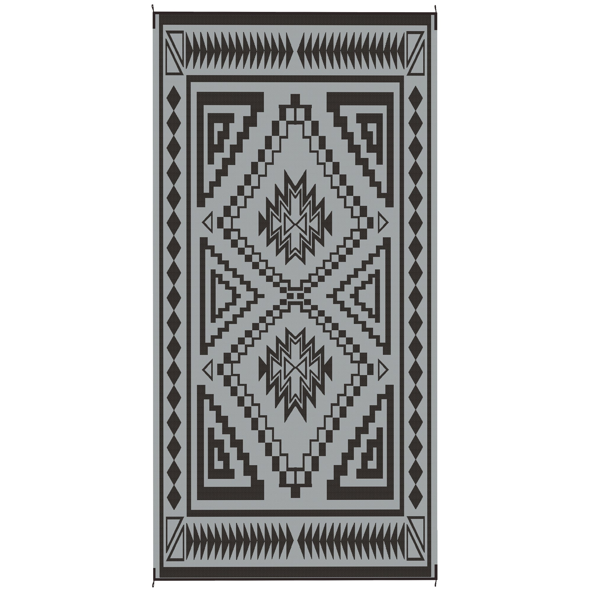 Reversible Outdoor Rug 9’ x 18’ | Waterproof Polypropylene | Black & Gray | Carry Bag Included