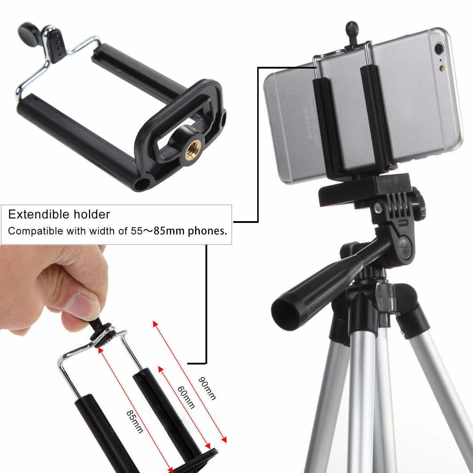 Portable Aluminum Tripod Stand with 360° Swivel Head & Phone Mount