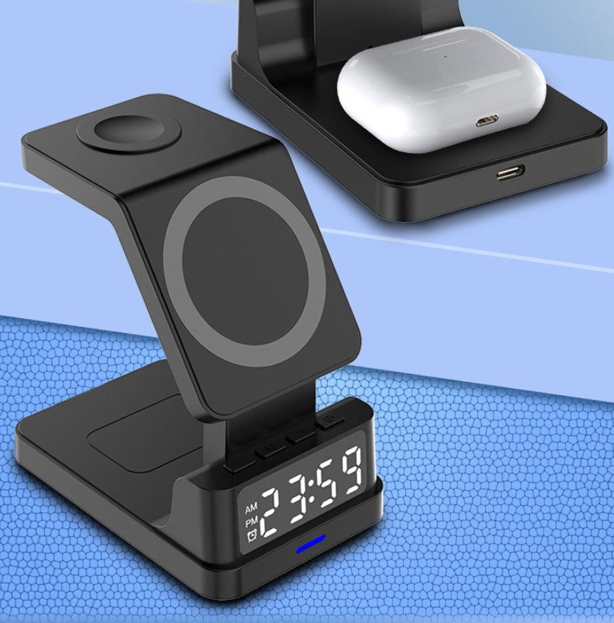 3-in-1 Magnetic Wireless Charger with Clock – 15W Fast Charging