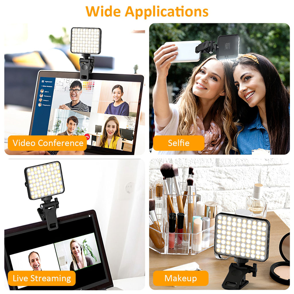 Rechargeable Clip-On Selfie Fill Light | 80 LEDs | 3 Modes | 10 Brightness Levels | 2000mAh