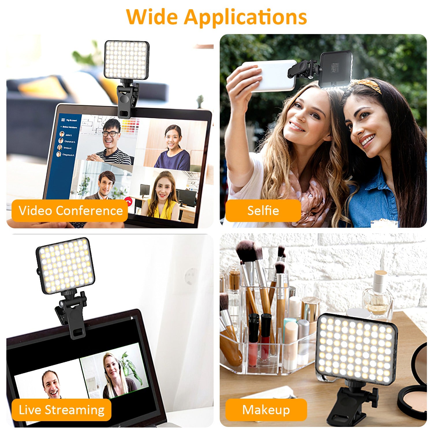 Rechargeable Clip-On Selfie Fill Light | 80 LEDs | 3 Modes | 10 Brightness Levels | 2000mAh