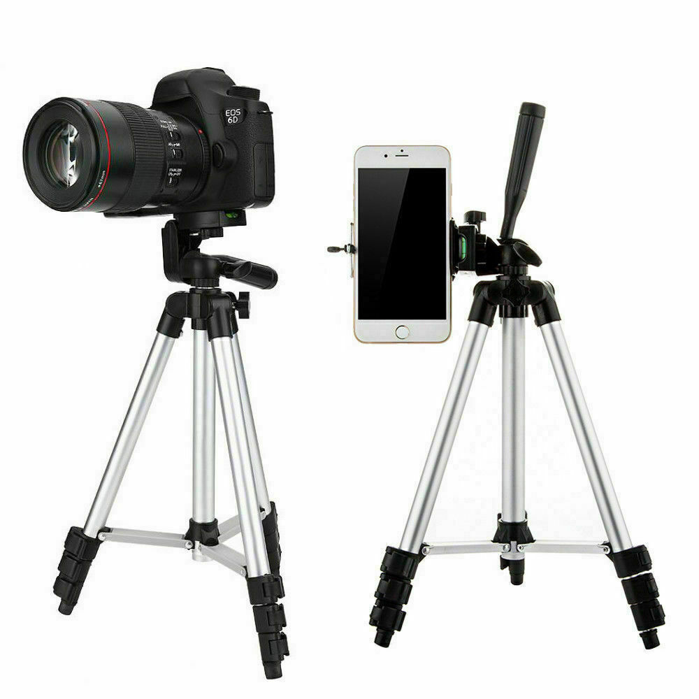 Portable Aluminum Tripod Stand with 360° Swivel Head & Phone Mount