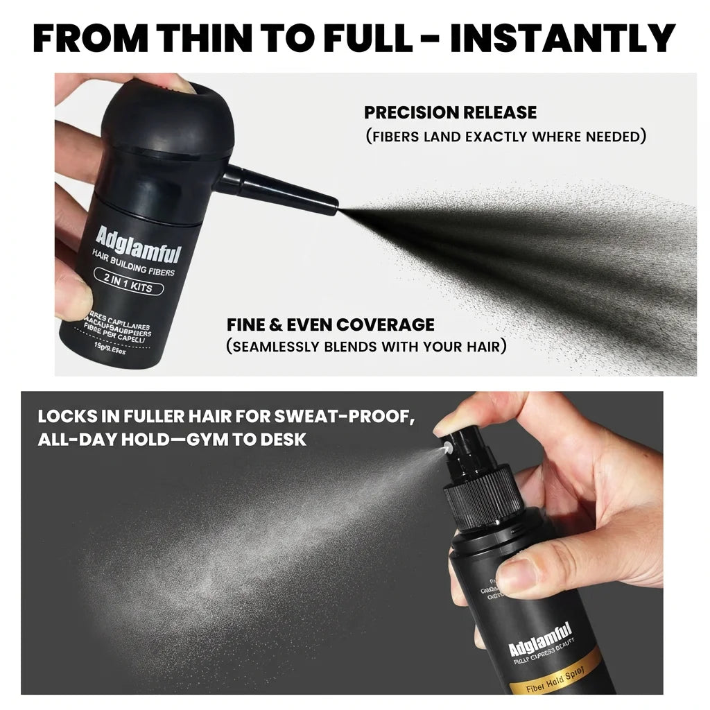 Hair Thickening Fibers & Hold Spray Set | 2-in-1 Coverage Kit