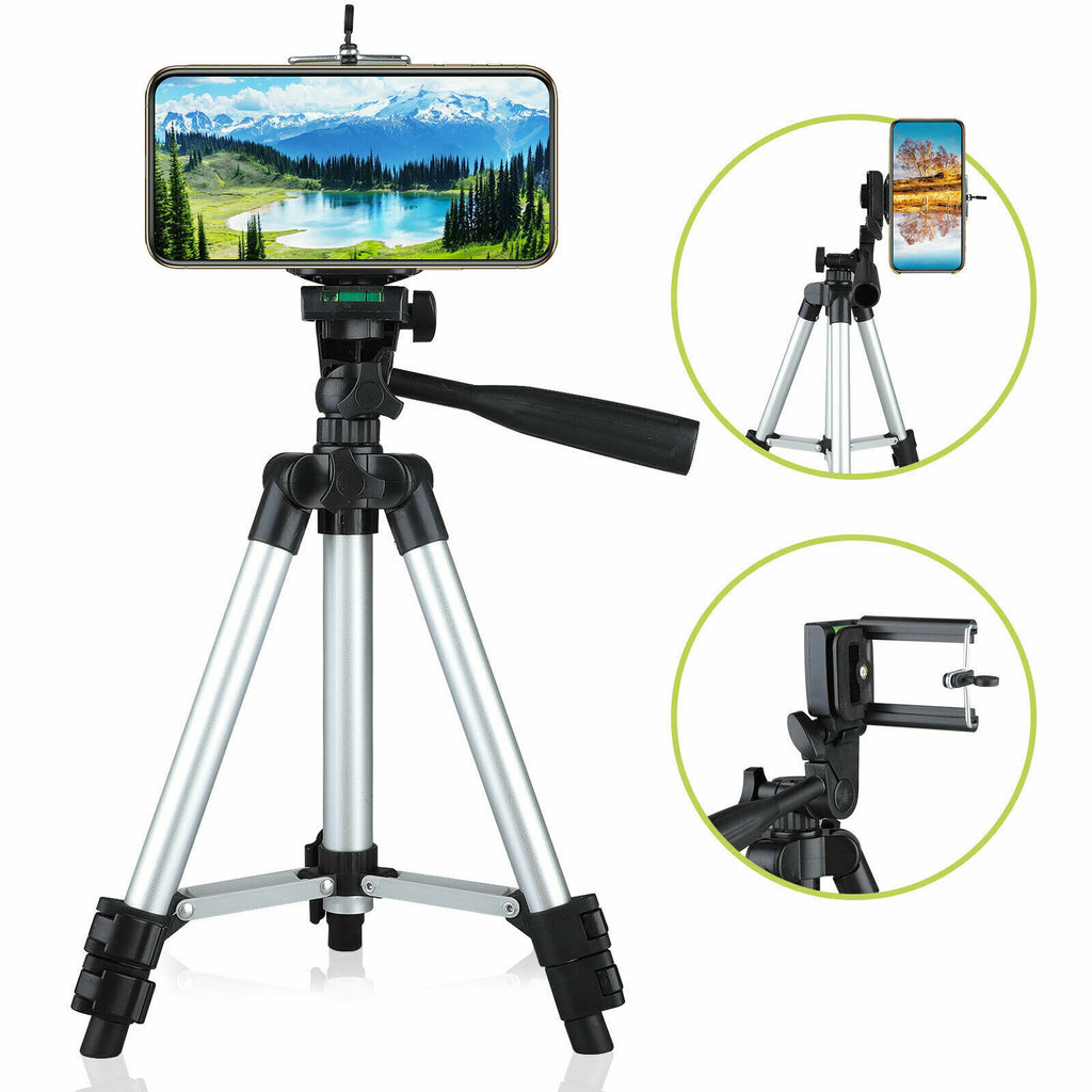 Portable Aluminum Tripod Stand with 360° Swivel Head & Phone Mount