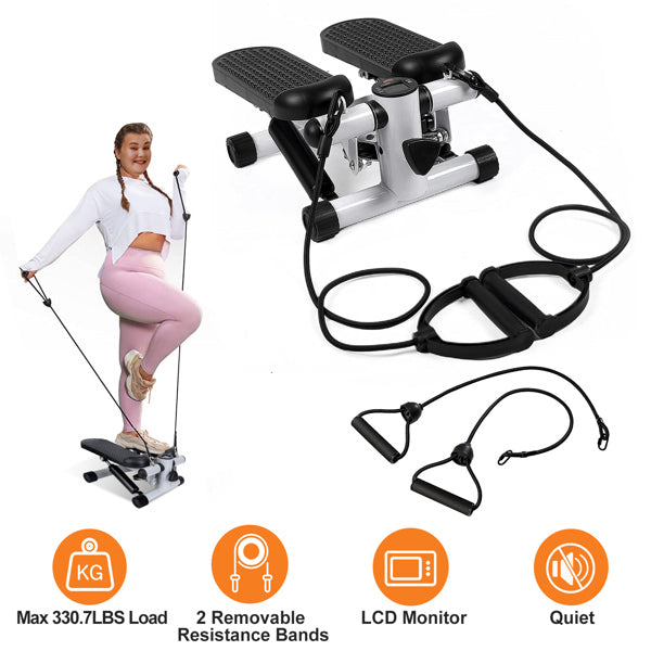 Mini Stair Stepper with Resistance Bands | LCD Display | 330lb Capacity | Home Gym