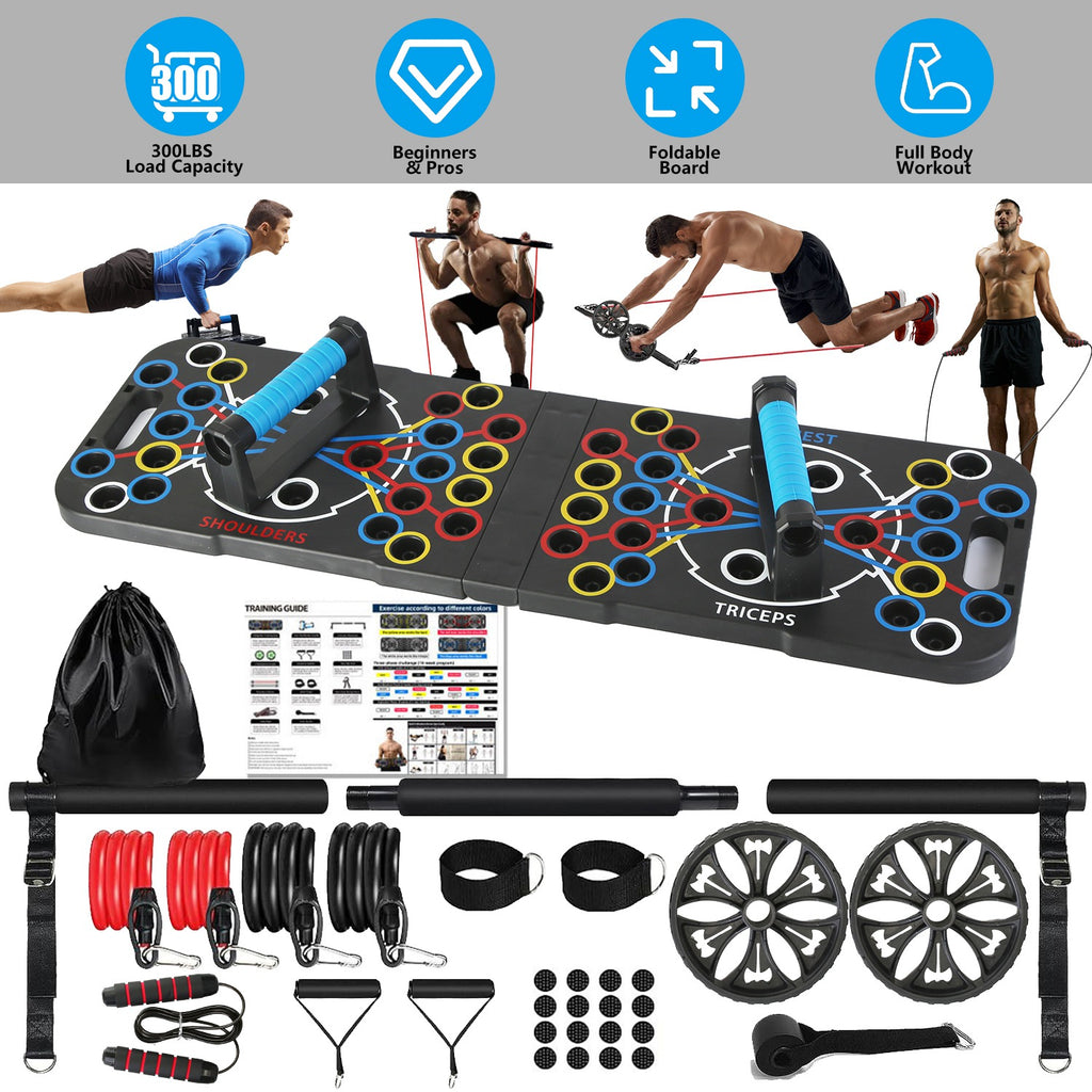 15-in-1 Push Up Board Home Gym Set | Pilates Bar, Resistance Bands, Ab Wheel & More