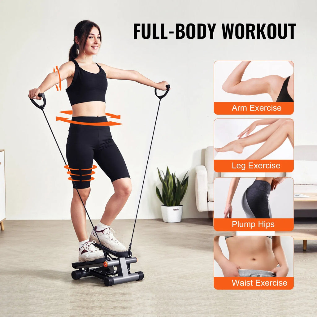 Hydraulic Mini Stair Stepper with Resistance Bands | LCD Display | 330lb Capacity | Home Gym