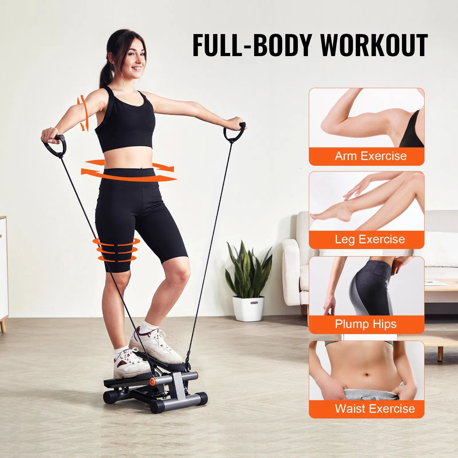 Hydraulic Mini Stair Stepper with Resistance Bands | LCD Display | 330lb Capacity | Home Gym