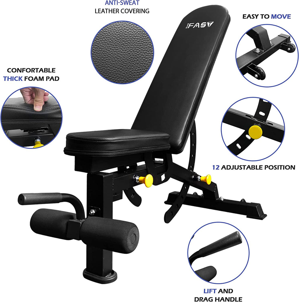 Adjustable Weight Bench | 1000lb Capacity | 12-Position | Foldable Home Gym Bench Press