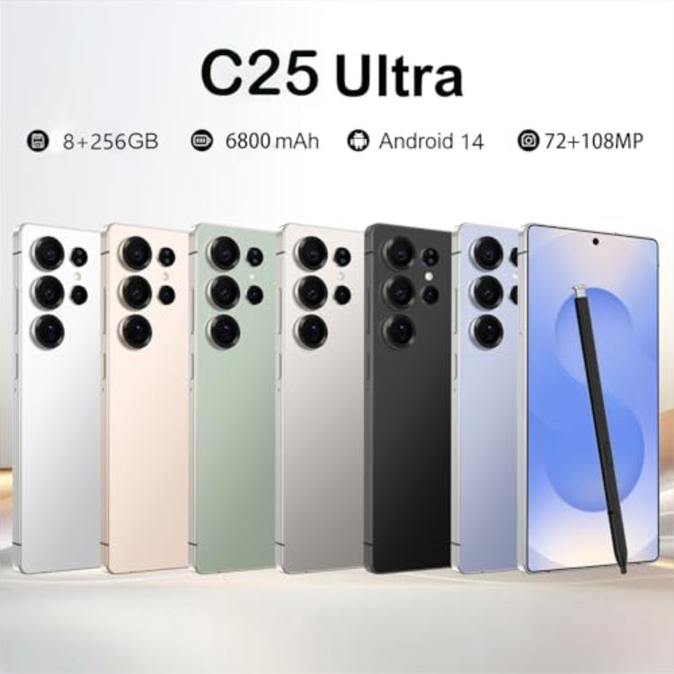 C25 Ultra 5G Unlocked Smartphone | 7.3" HD+ | 8GB 256GB | 108MP | 6800mAh | Android 14