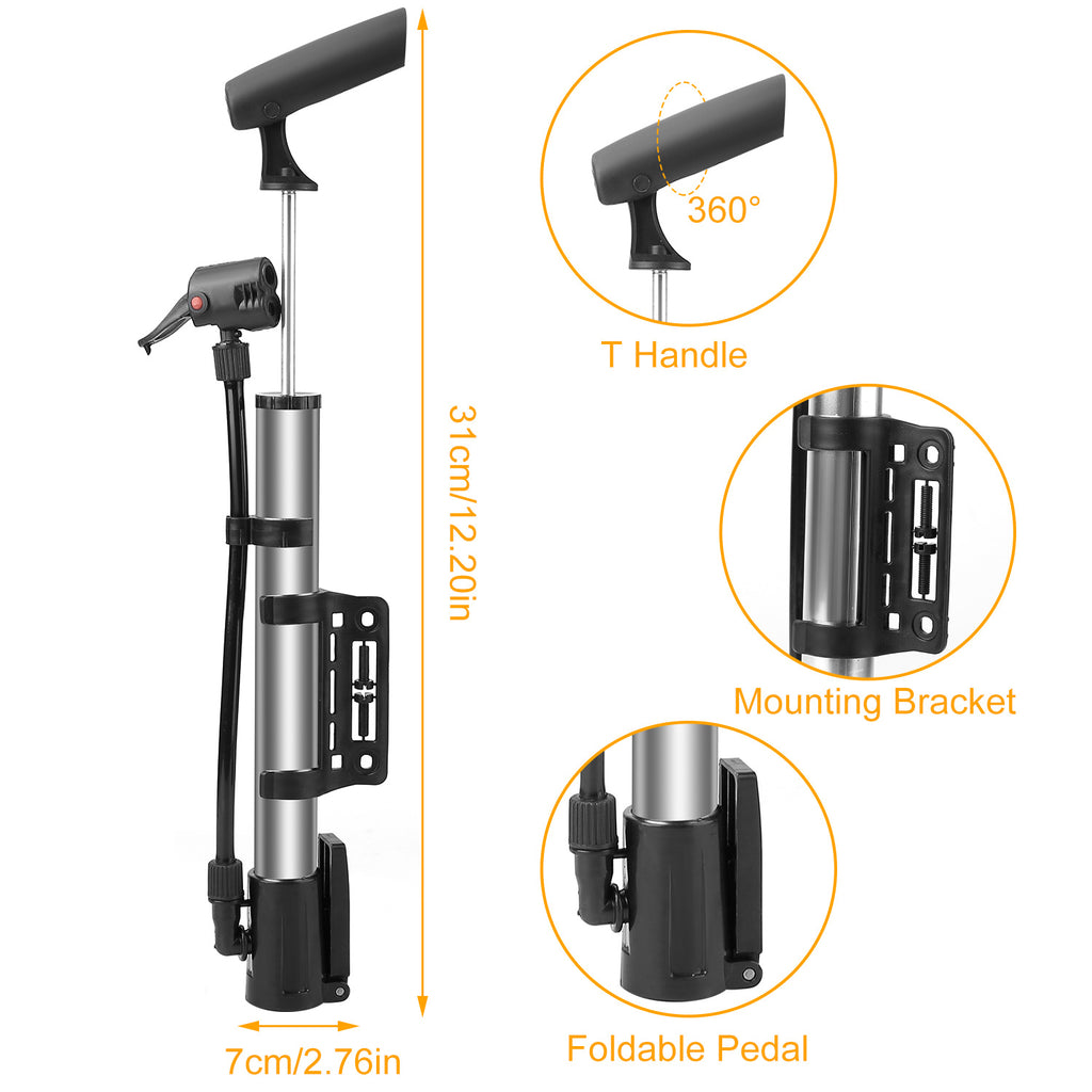 Mini Portable Bike Pump | 116 PSI | Aluminum Alloy | Frame Mount | Presta & Schrader