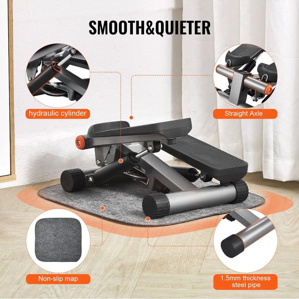 Hydraulic Mini Stair Stepper with Resistance Bands | LCD Display | 330lb Capacity | Home Gym