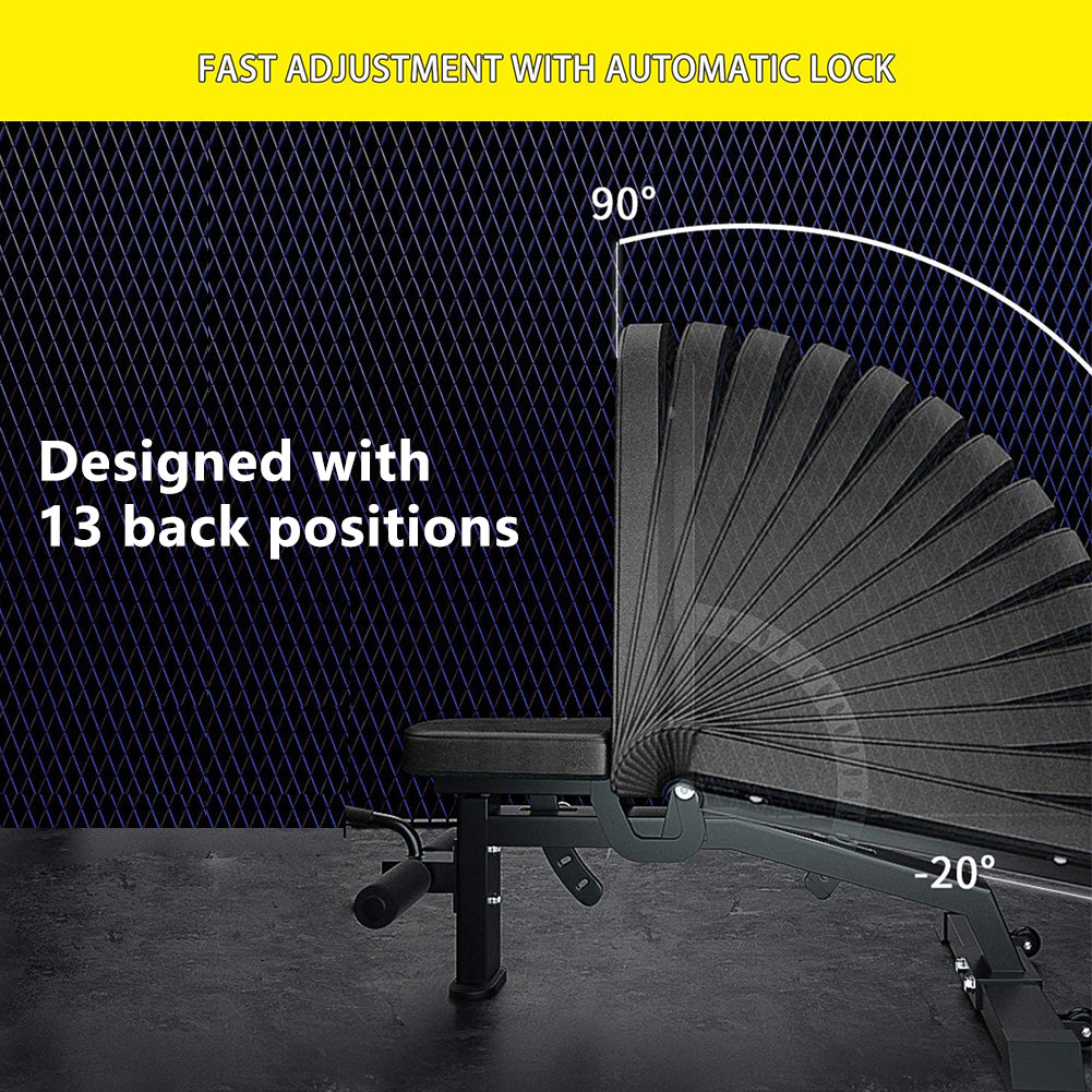 Adjustable Weight Bench | 1000lb Capacity | 12-Position | Foldable Home Gym Bench Press
