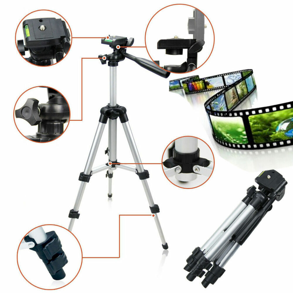 Portable Aluminum Tripod Stand with 360° Swivel Head & Phone Mount