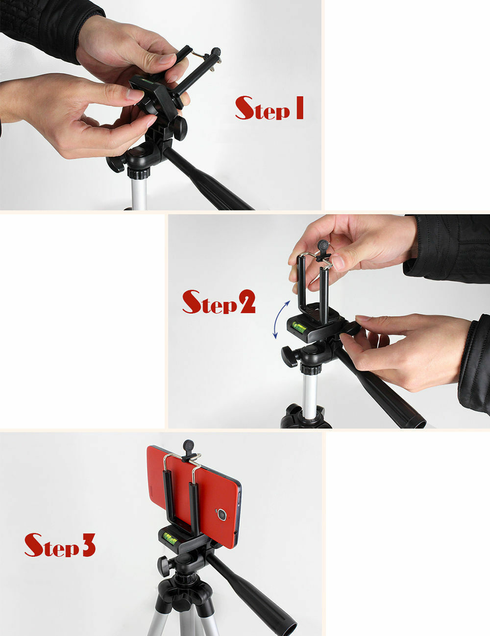 Portable Aluminum Tripod Stand with 360° Swivel Head & Phone Mount