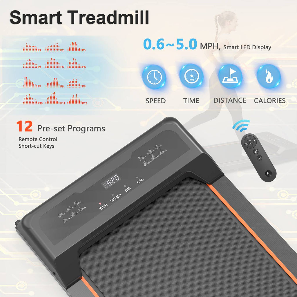 Walking Pad Under Desk Treadmill | 2.5HP | LED Display & Remote | 0.6–5 MPH | 245lb Capacity